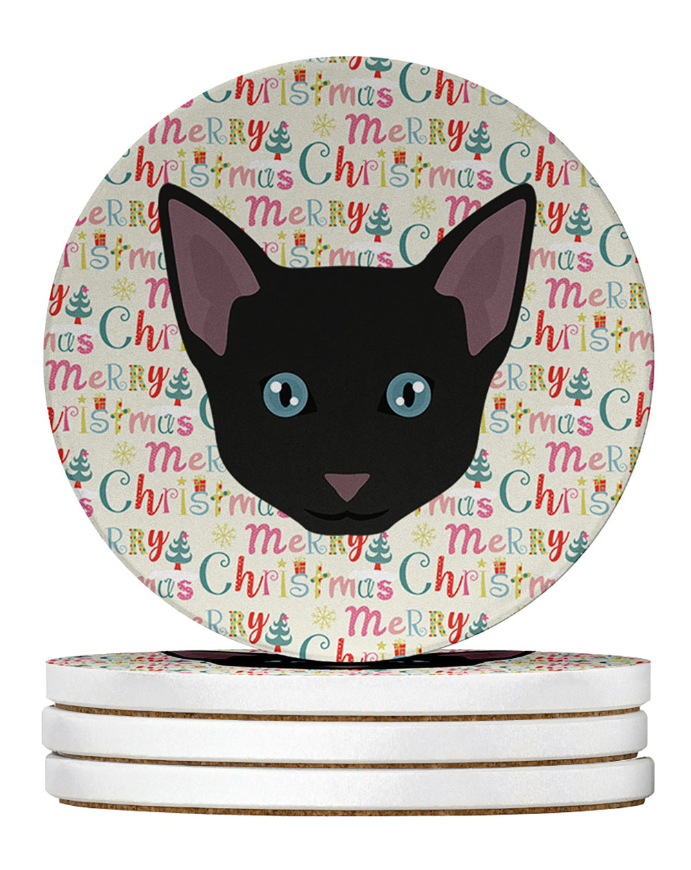 Russian White Black Cat Christmas Large Sandstone Coasters Pack of 4