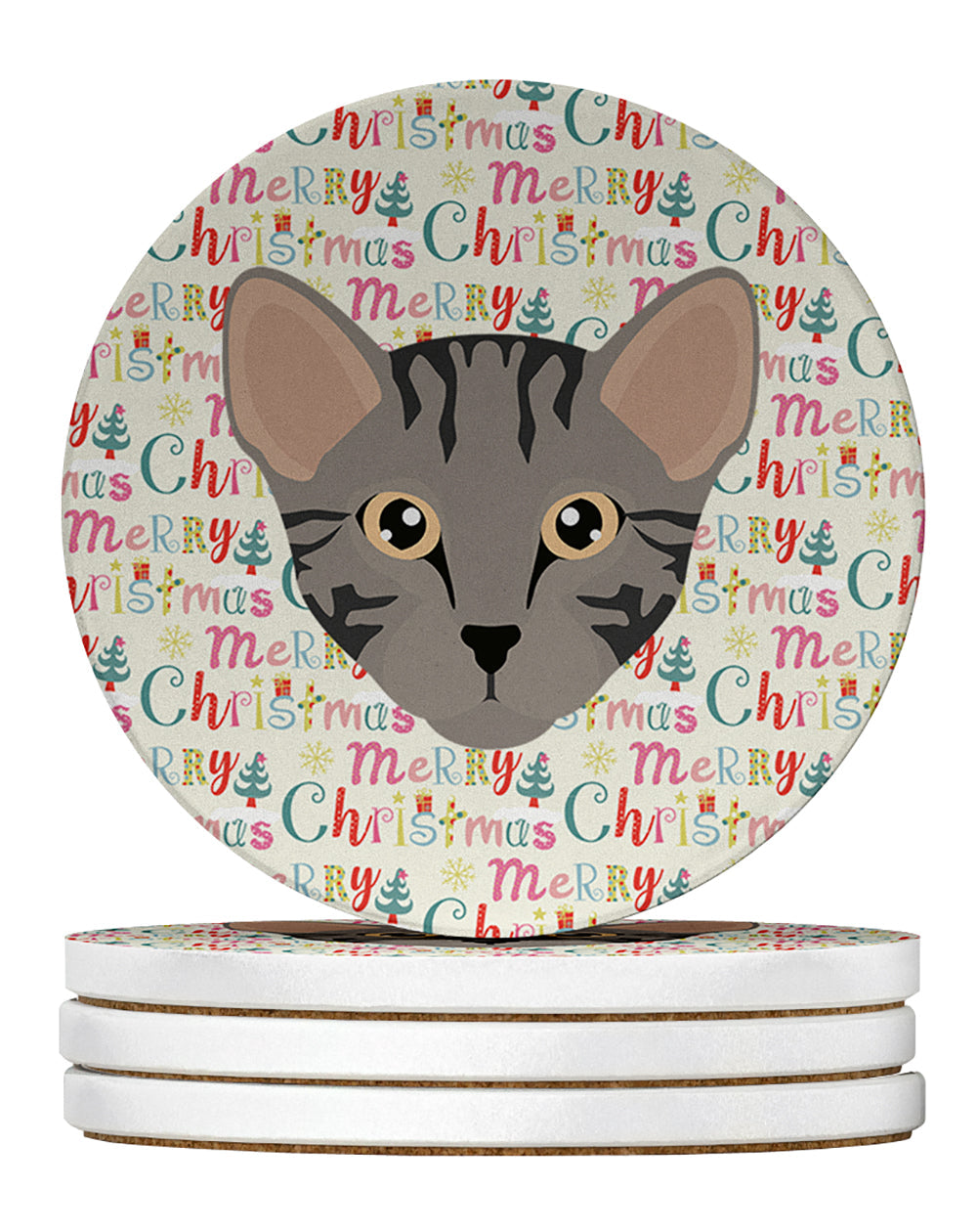 Safari Cat Christmas Large Sandstone Coasters Pack of 4
