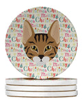 Savannah Cat Christmas Large Sandstone Coasters Pack of 4