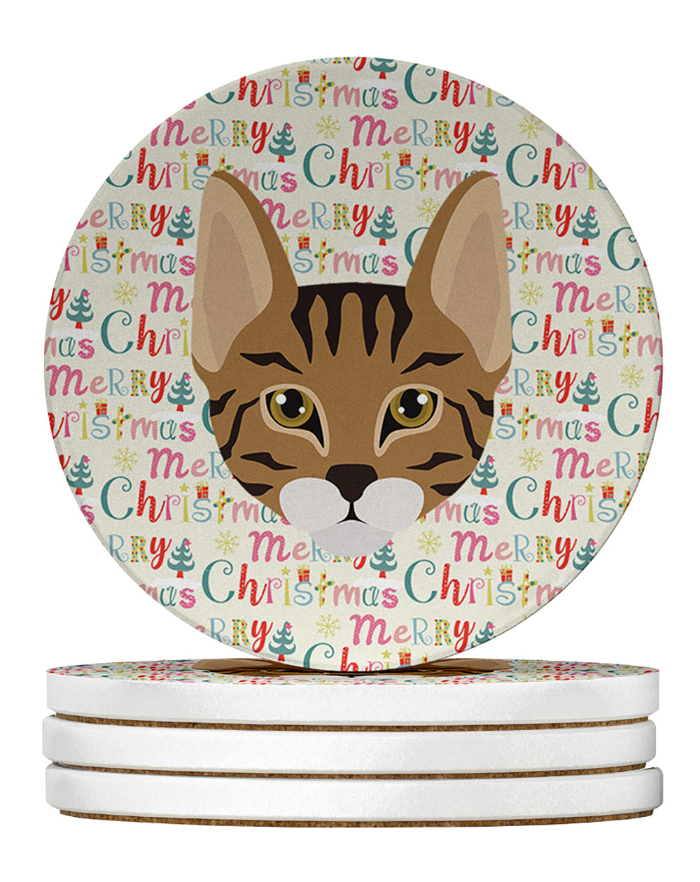 Savannah Cat Christmas Large Sandstone Coasters Pack of 4