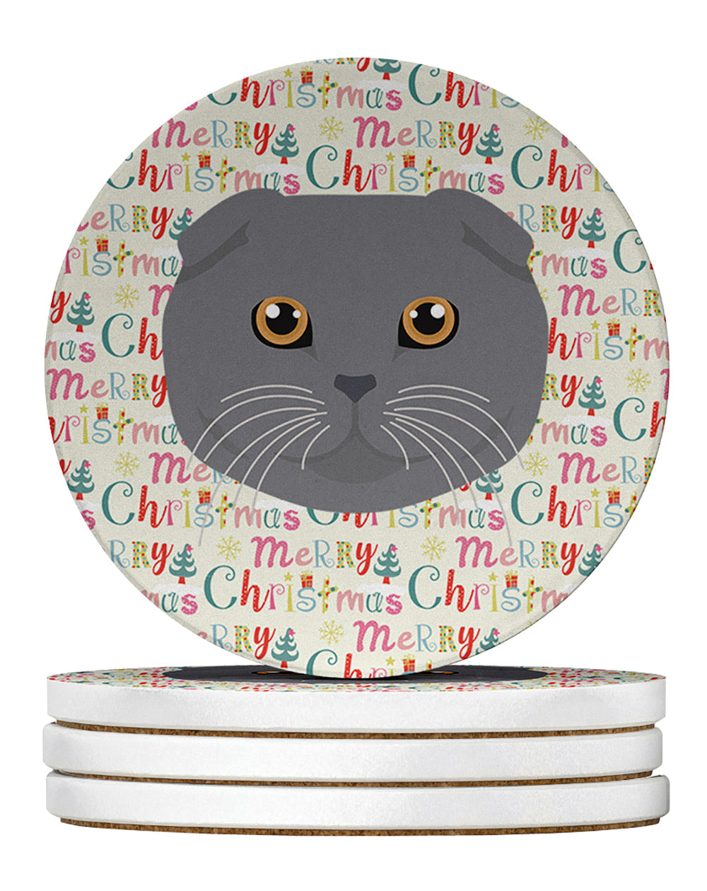 Scottish Fold Cat Christmas Large Sandstone Coasters Pack of 4