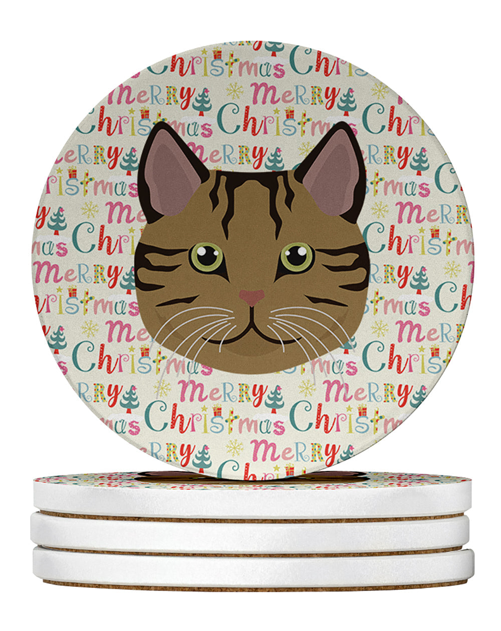 Scottish Straight Cat Christmas Large Sandstone Coasters Pack of 4