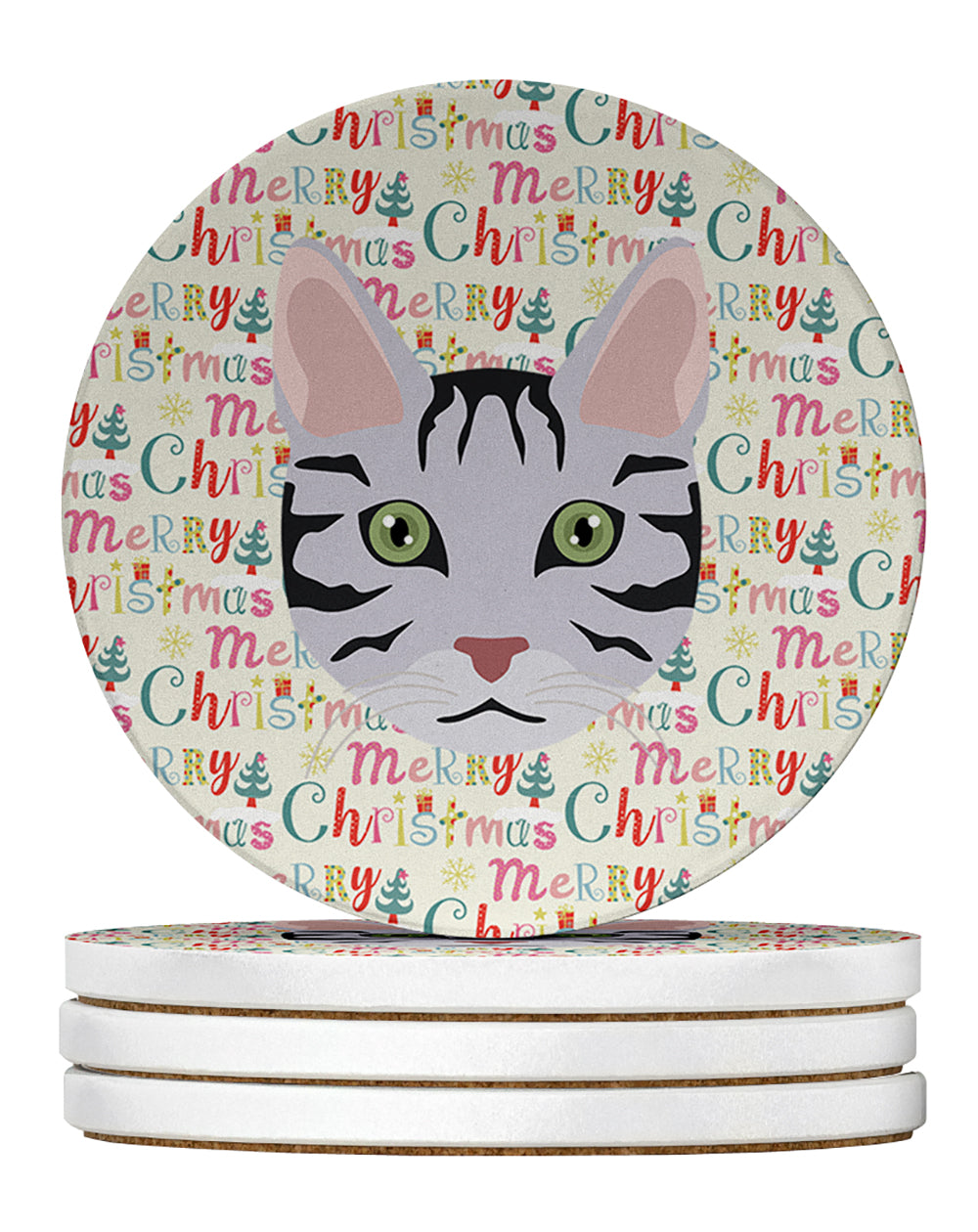 Serengeti Cat Christmas Large Sandstone Coasters Pack of 4