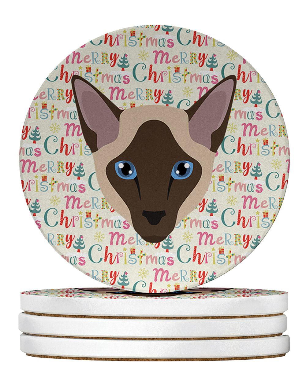 Siamese Modern Cat Christmas Large Sandstone Coasters Pack of 4
