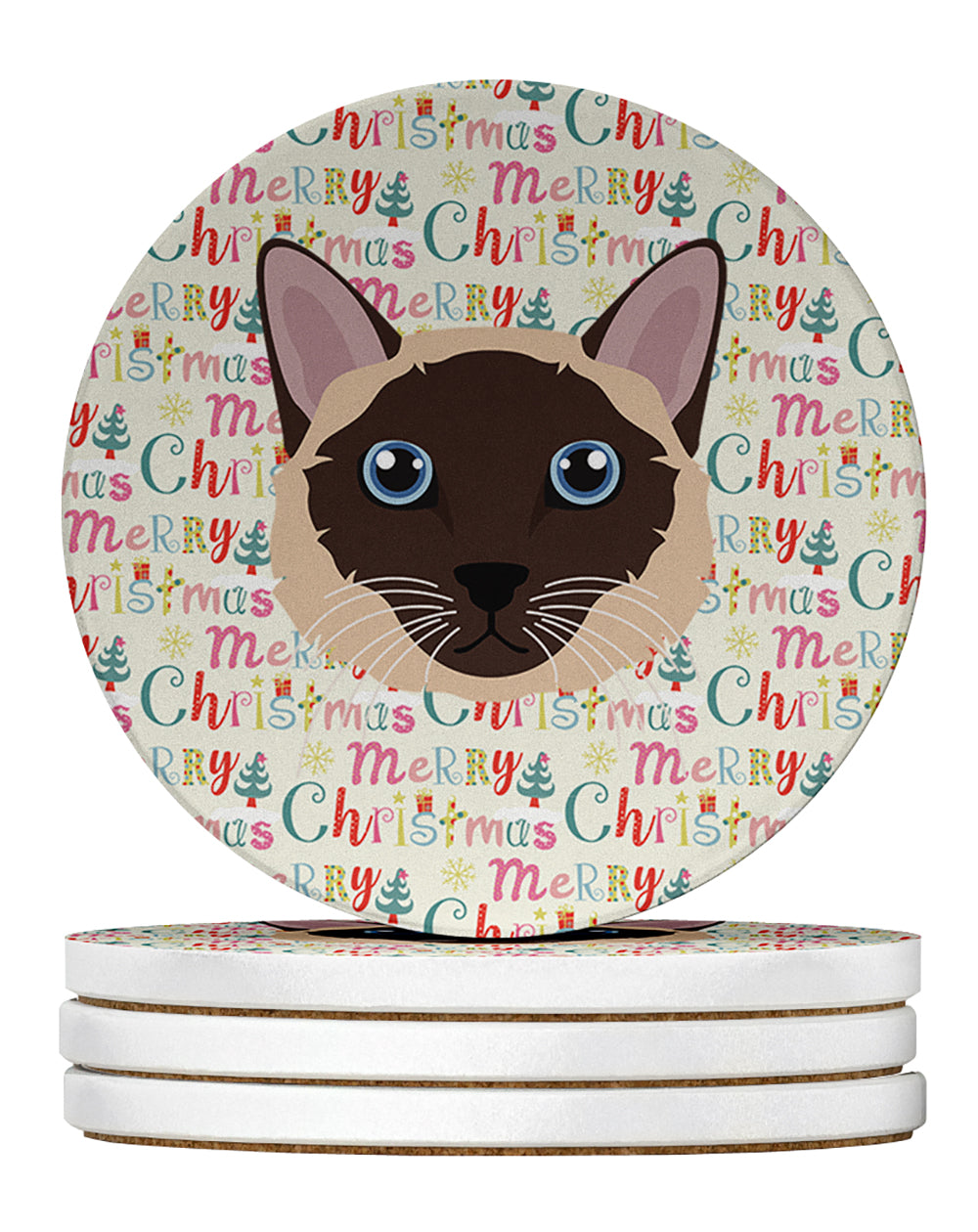 Siamese Traditional Cat Christmas Large Sandstone Coasters Pack of 4