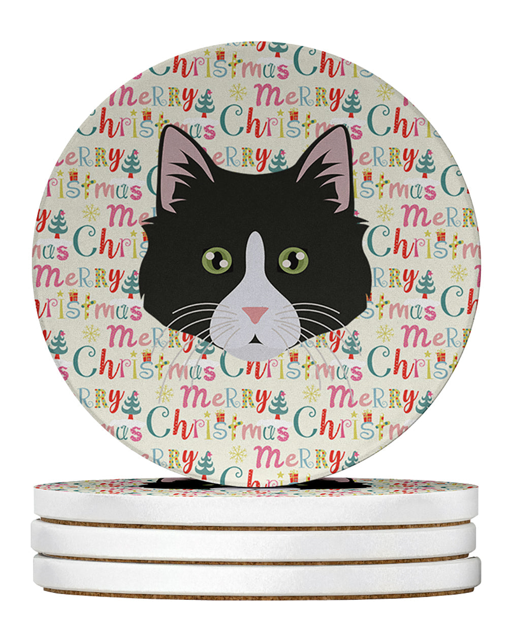 Siberian Forest Cat Christmas Large Sandstone Coasters Pack of 4