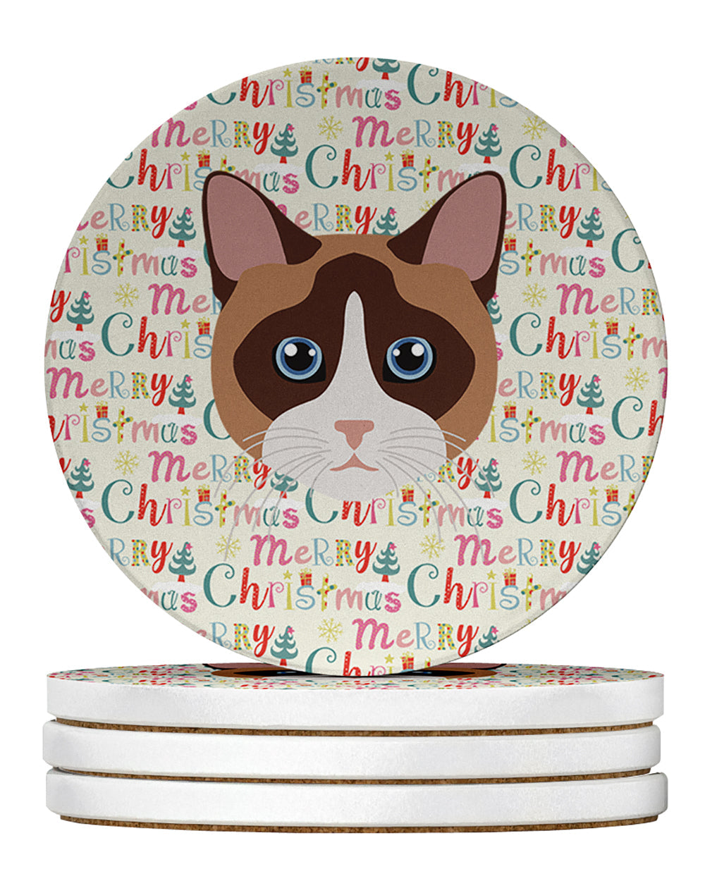 Snowshoe Cat Christmas Large Sandstone Coasters Pack of 4