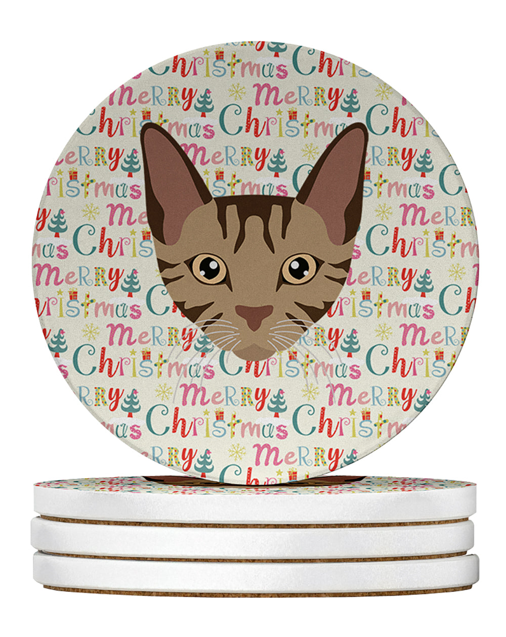 Sokoke Cat Christmas Large Sandstone Coasters Pack of 4