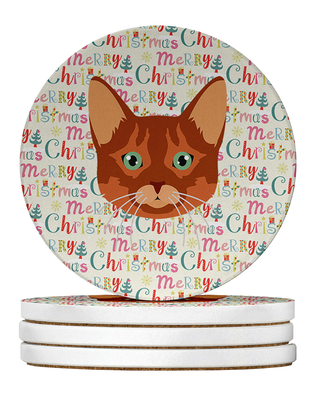 Somali Cat Christmas Large Sandstone Coasters Pack of 4