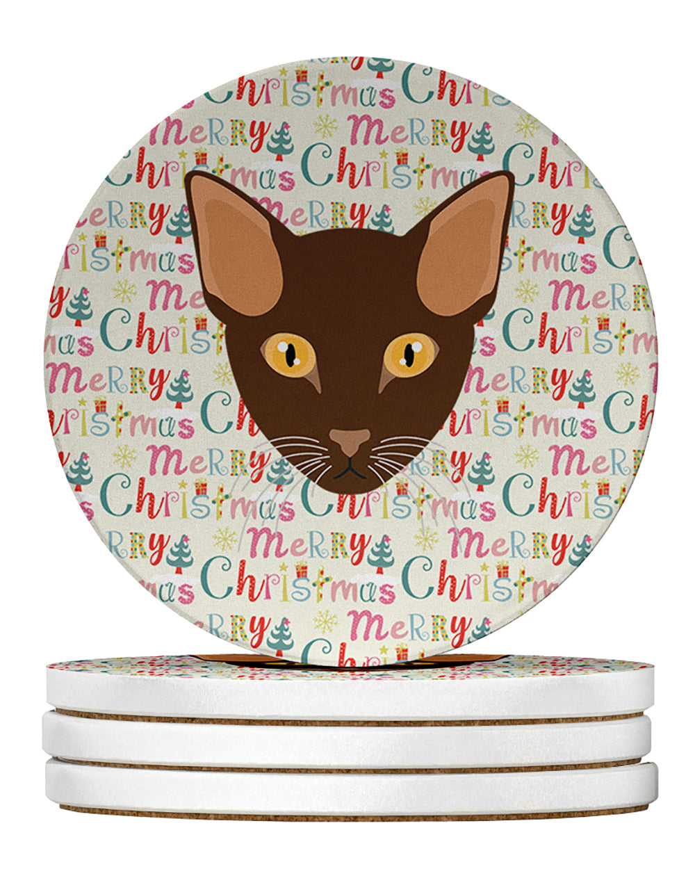 Suphalak Cat Christmas Large Sandstone Coasters Pack of 4