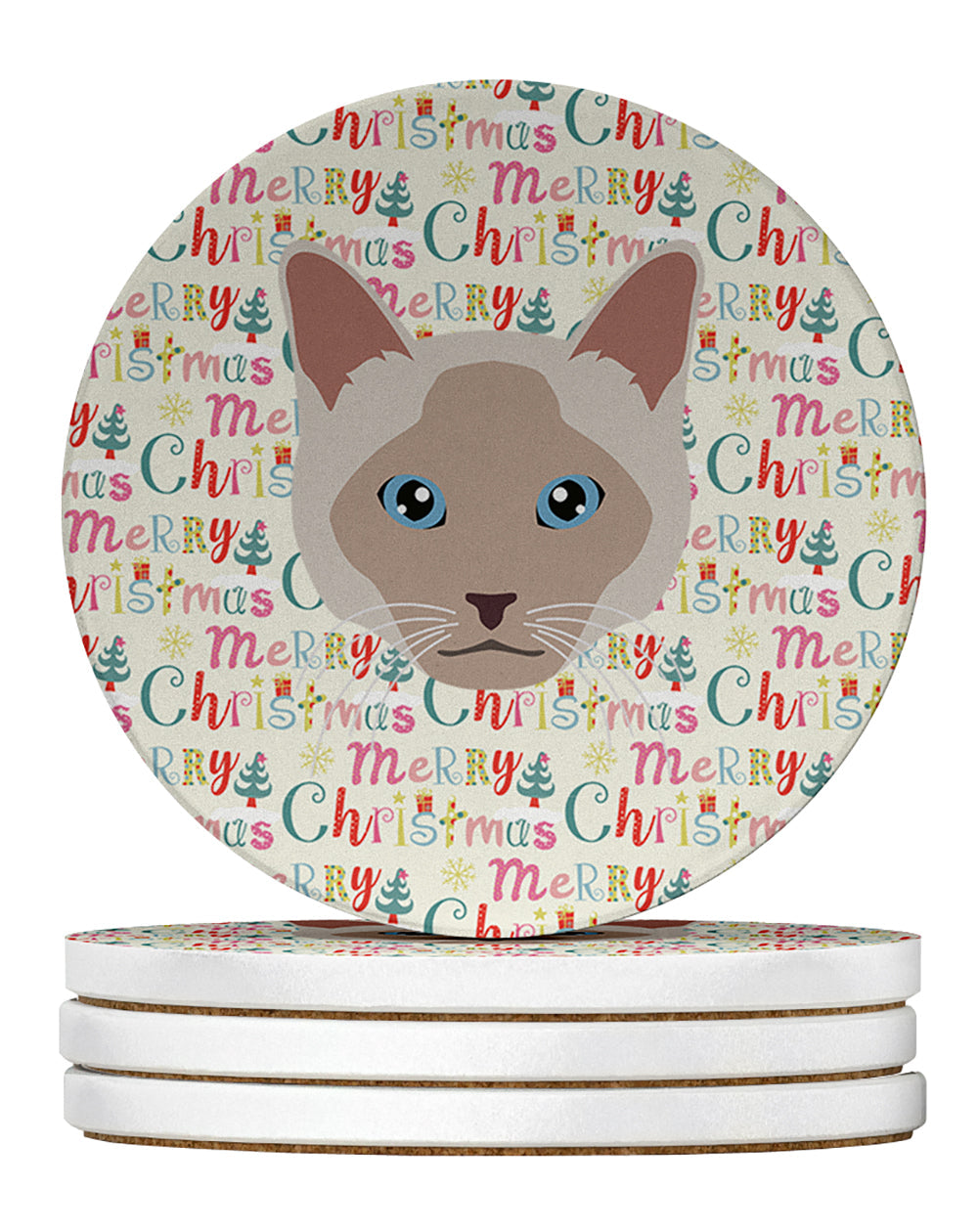 Thai lilac Cat Christmas Large Sandstone Coasters Pack of 4