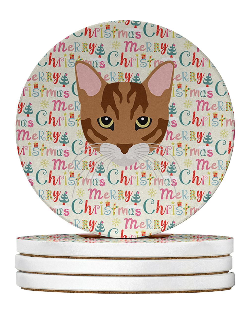 Toyger Cat Christmas Large Sandstone Coasters Pack of 4