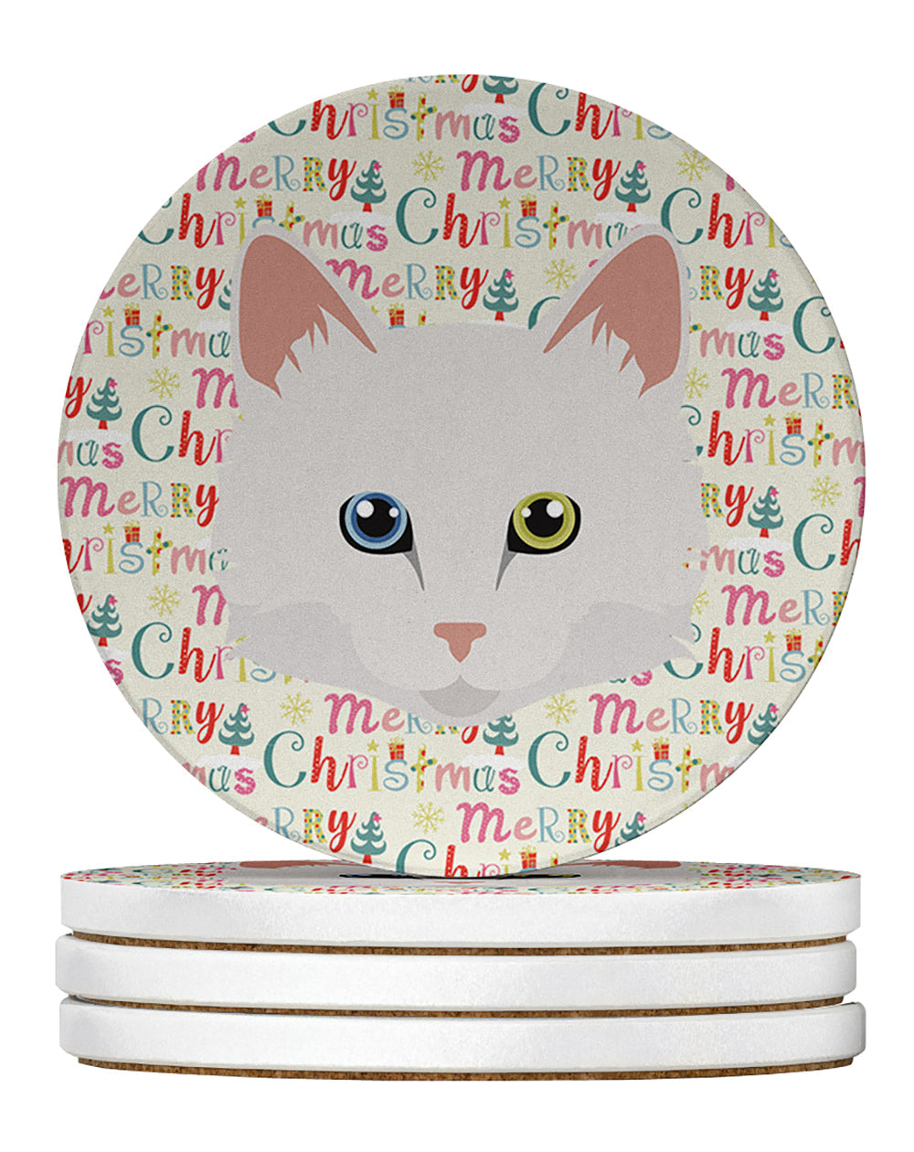 Turkish Angora Cat Christmas Large Sandstone Coasters Pack of 4