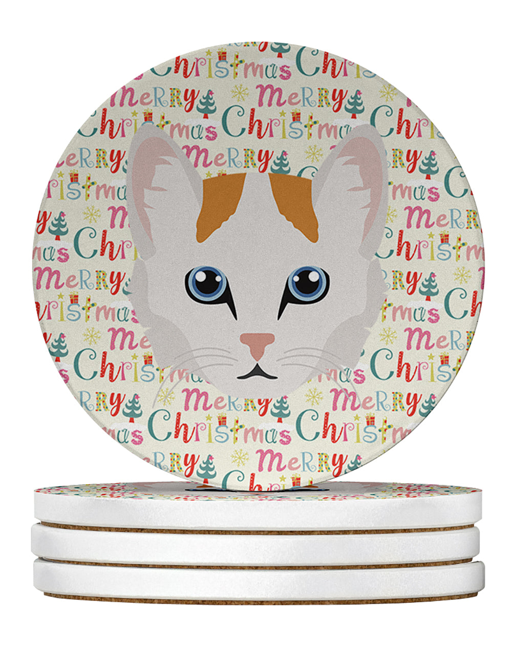 Turkish Van Cat Christmas Large Sandstone Coasters Pack of 4