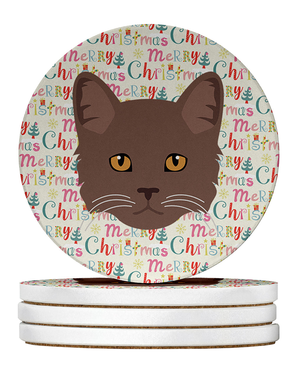 York Chocolate Cat Christmas Large Sandstone Coasters Pack of 4