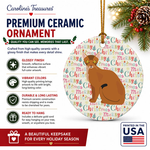Abyssinian Cat Christmas Ceramic Ornament Christmas Tree Hanging Decorations for Home Christmas Holiday, Party, Gift, 3 in, Multicolor