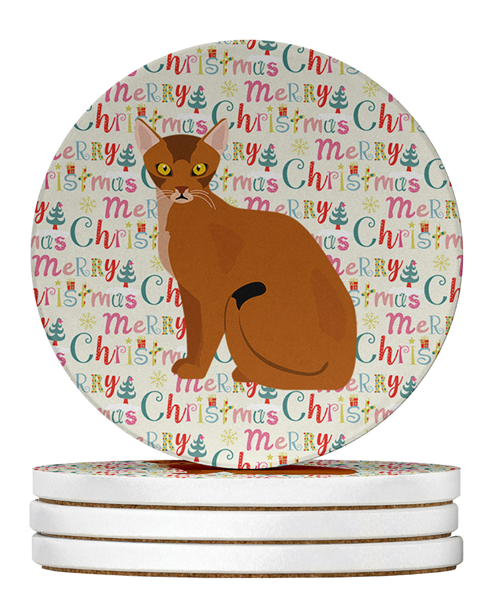 Abyssinian Cat Christmas Large Sandstone Coasters Pack of 4