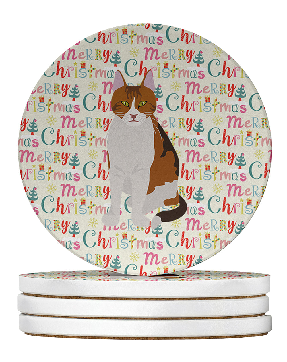 Aegean Cat Christmas Large Sandstone Coasters Pack of 4