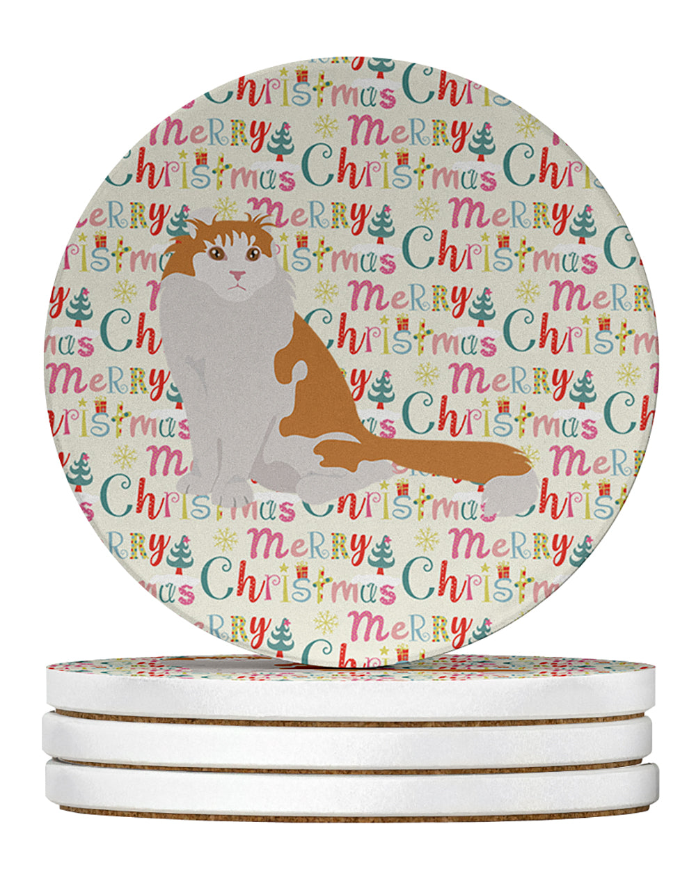 American Curl Cat Christmas Large Sandstone Coasters Pack of 4