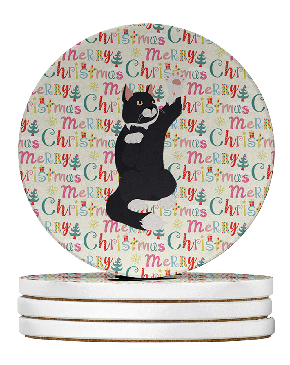 American Polydactyl Cat Christmas Large Sandstone Coasters Pack of 4