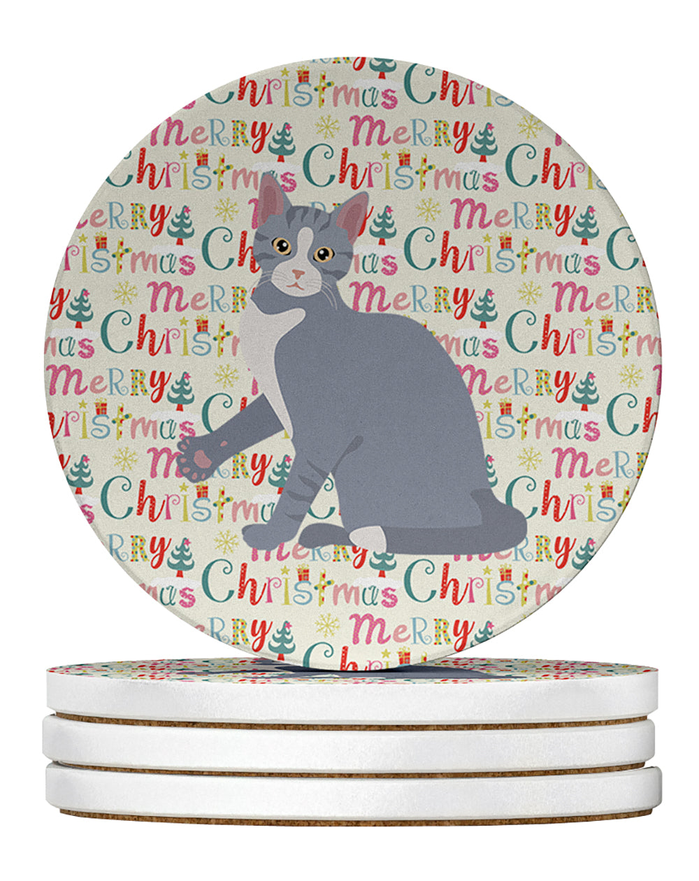 American Polydactyl #2 Cat Christmas Large Sandstone Coasters Pack of 4