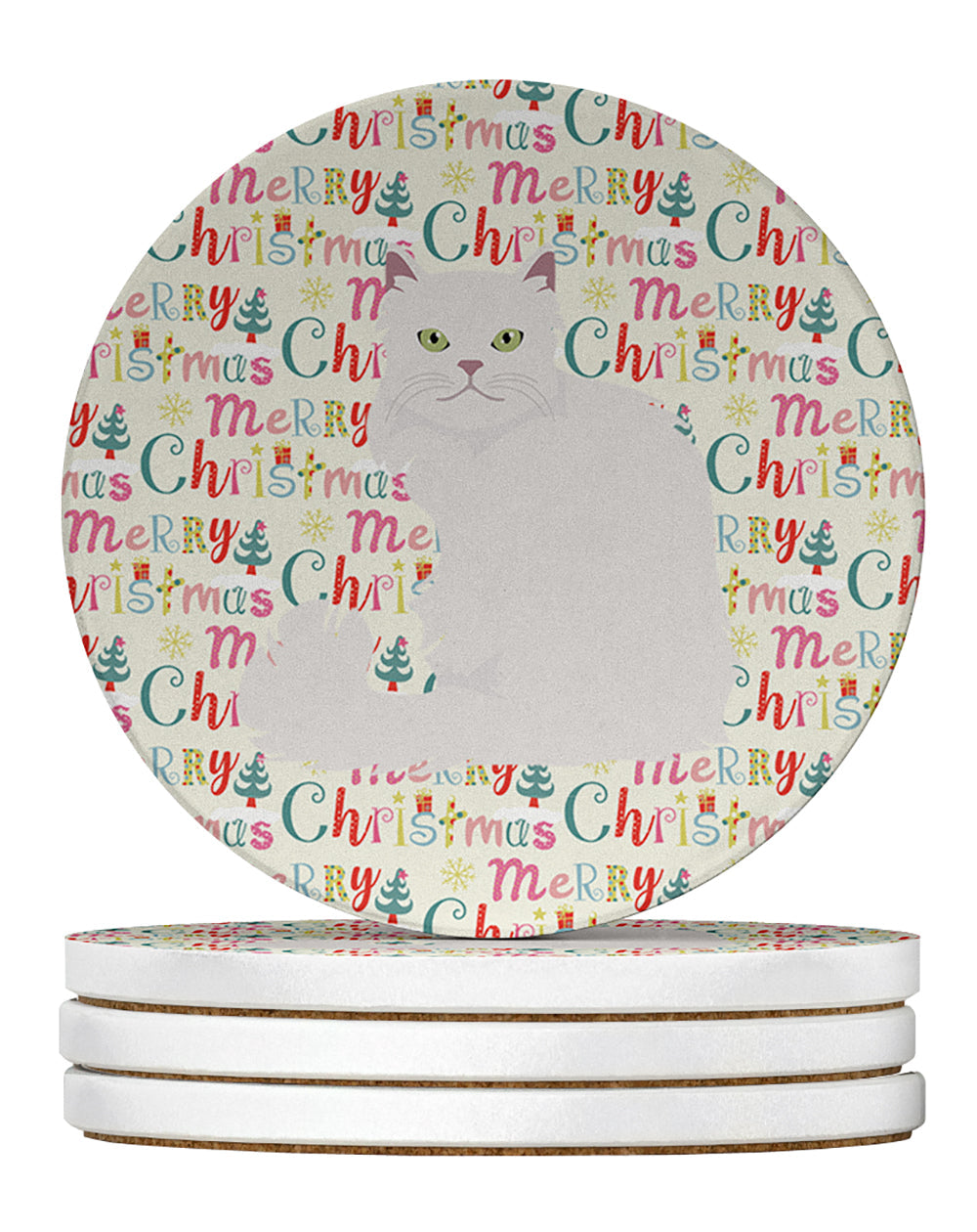 Asian Semi Longhaired Cat Christmas Large Sandstone Coasters Pack of 4