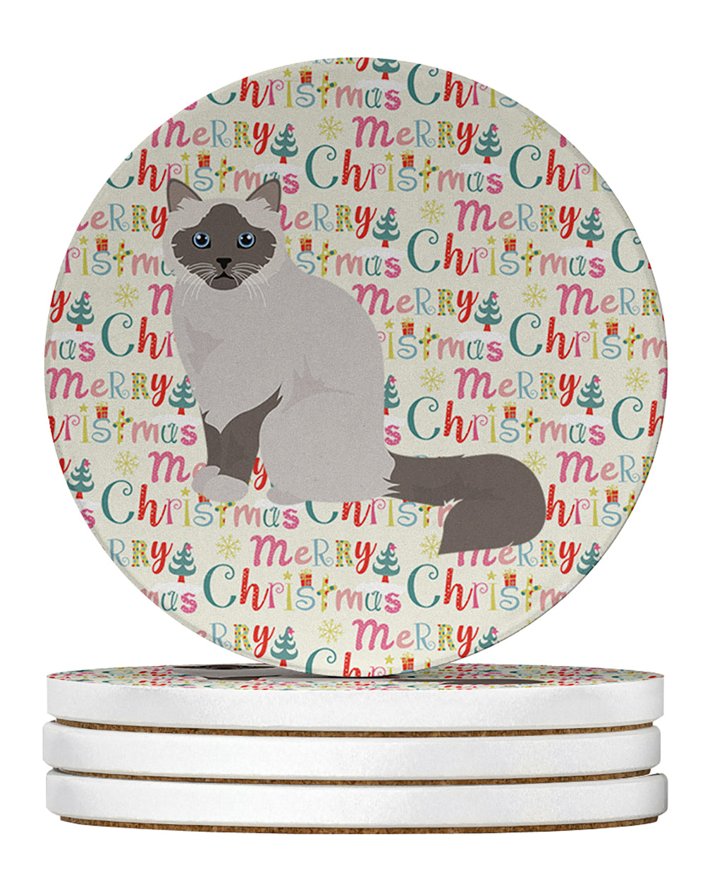 Birman Cat Christmas Large Sandstone Coasters Pack of 4