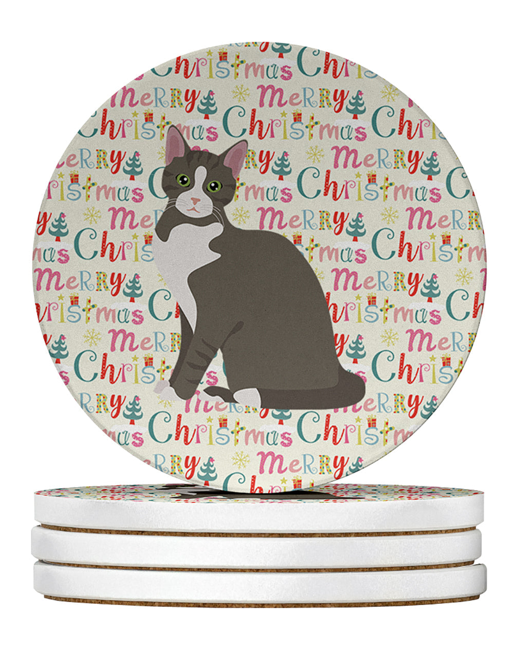 Brazilian Shorthair Cat Christmas Large Sandstone Coasters Pack of 4