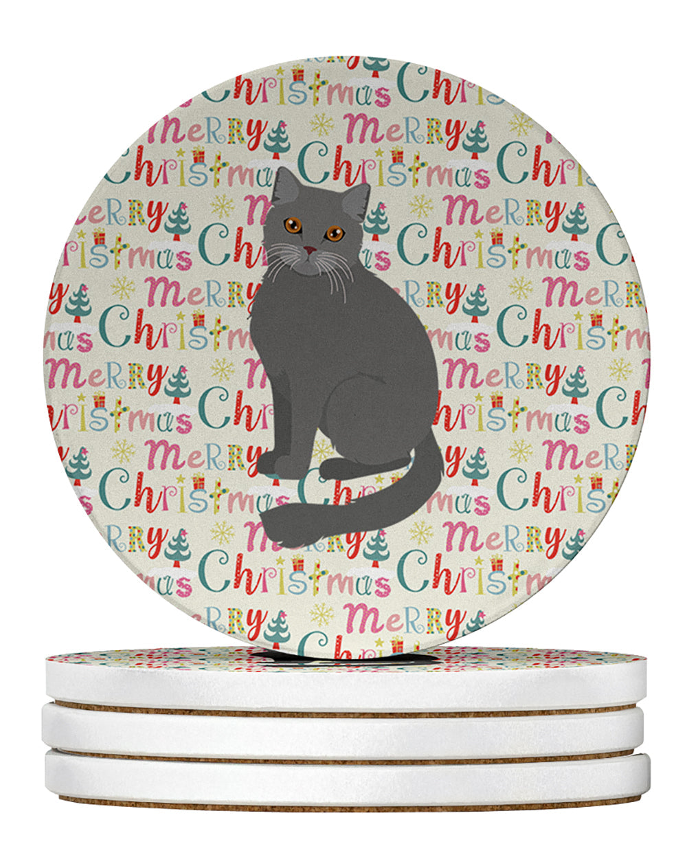 British Semi Longhair Cat Christmas Large Sandstone Coasters Pack of 4