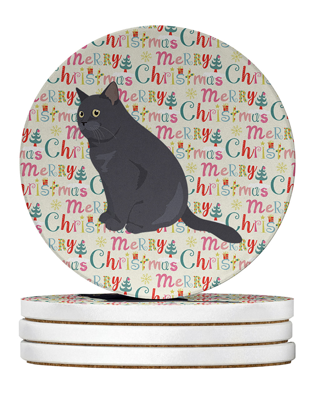 British Shorthair Cat Christmas Large Sandstone Coasters Pack of 4