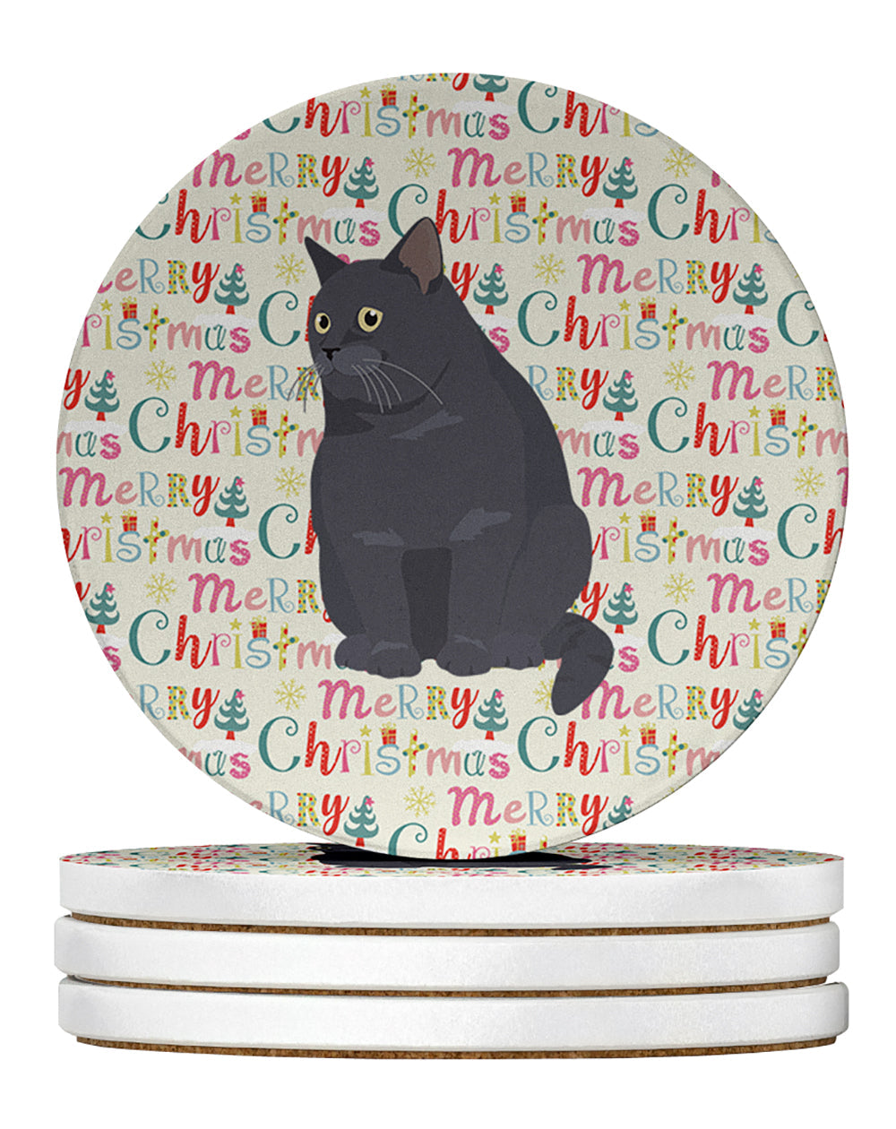 British Shorthair #2 Cat Christmas Large Sandstone Coasters Pack of 4
