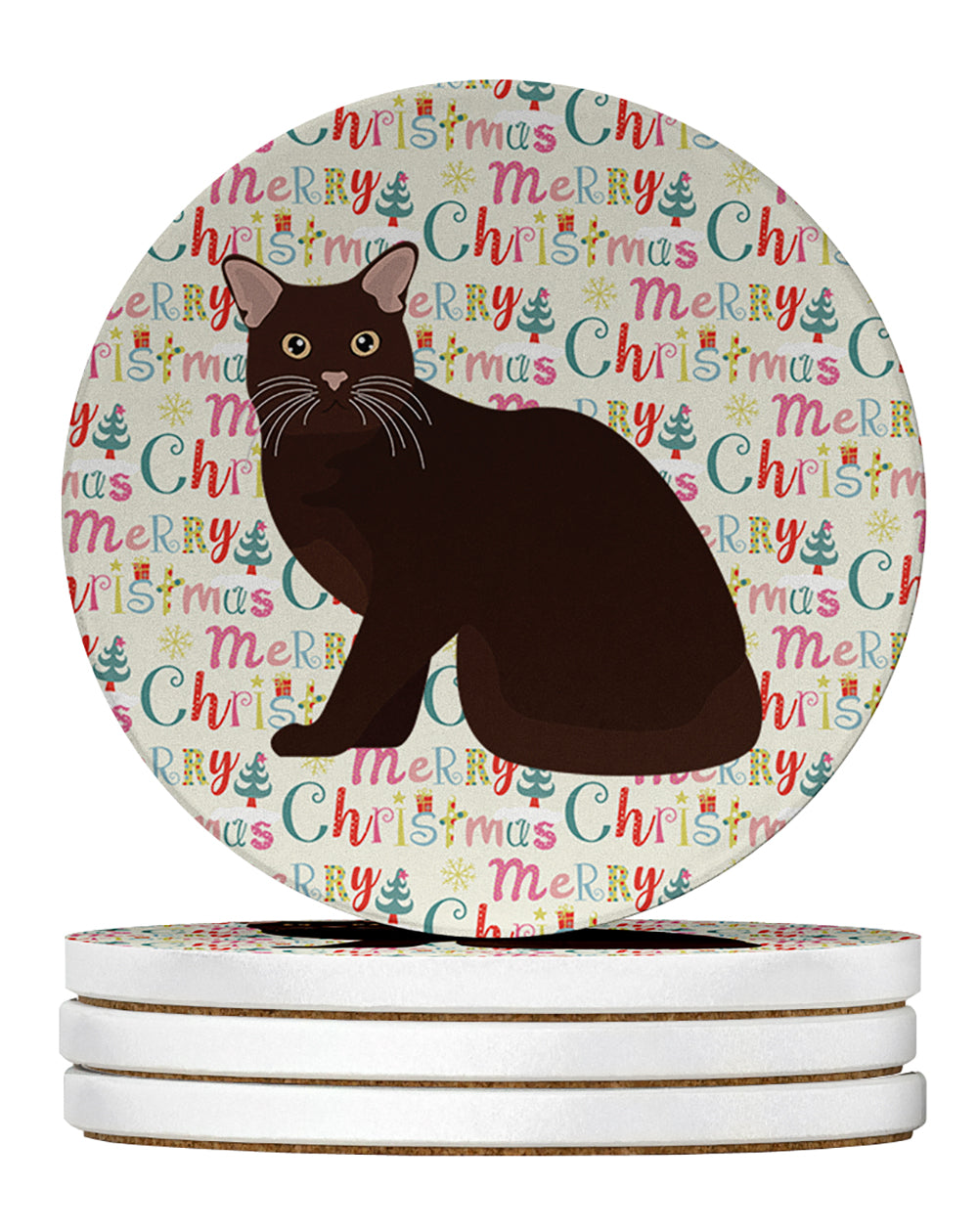 Burmese #2 Cat Christmas Large Sandstone Coasters Pack of 4