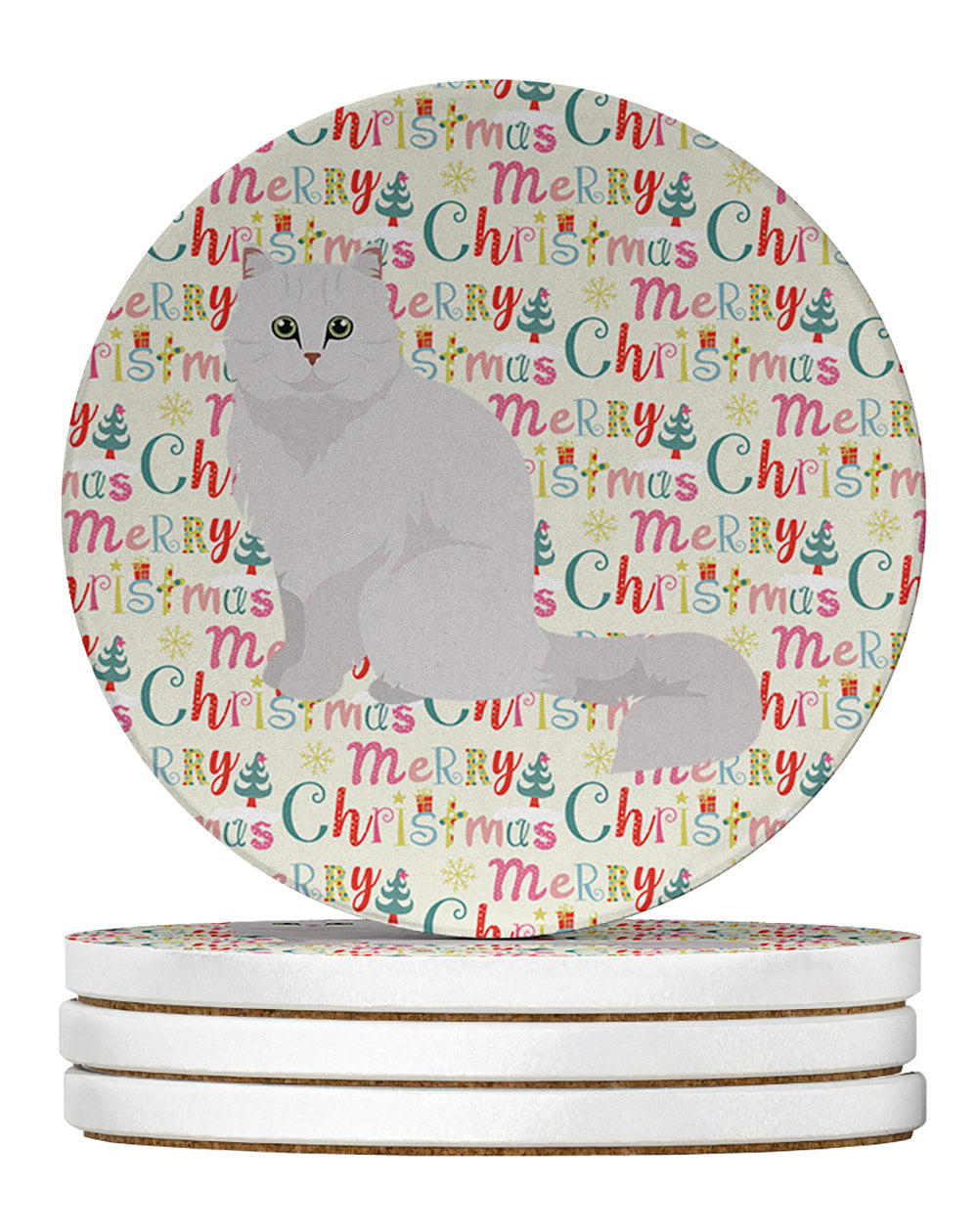 Chinchilla Persian Longhair Cat Christmas Large Sandstone Coasters Pack of 4