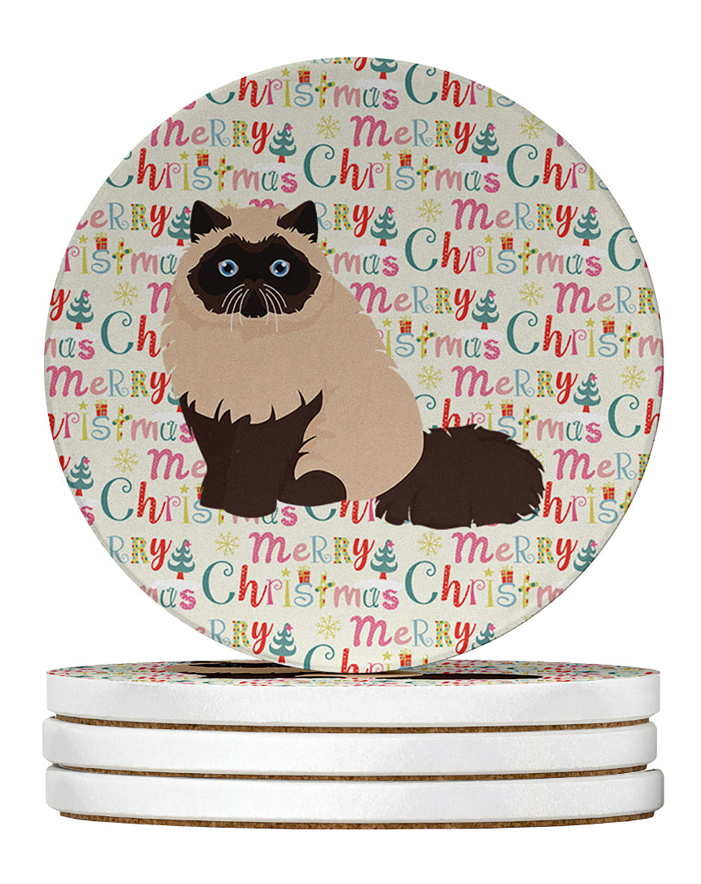 Colorpoint Persian Hymalayan Cat Christmas Large Sandstone Coasters Pack of 4