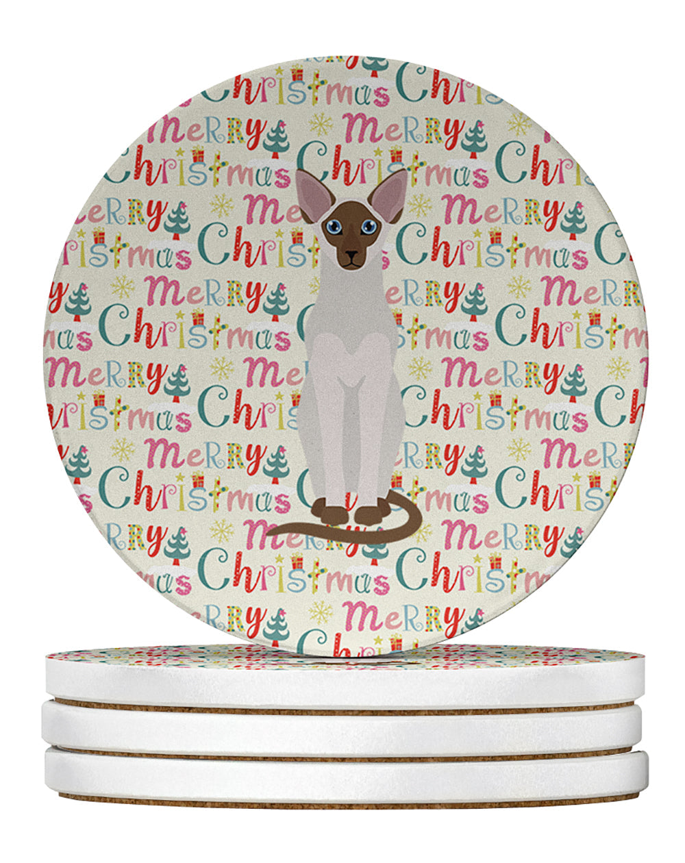 Colorpoint Shorthair Cat Christmas Large Sandstone Coasters Pack of 4