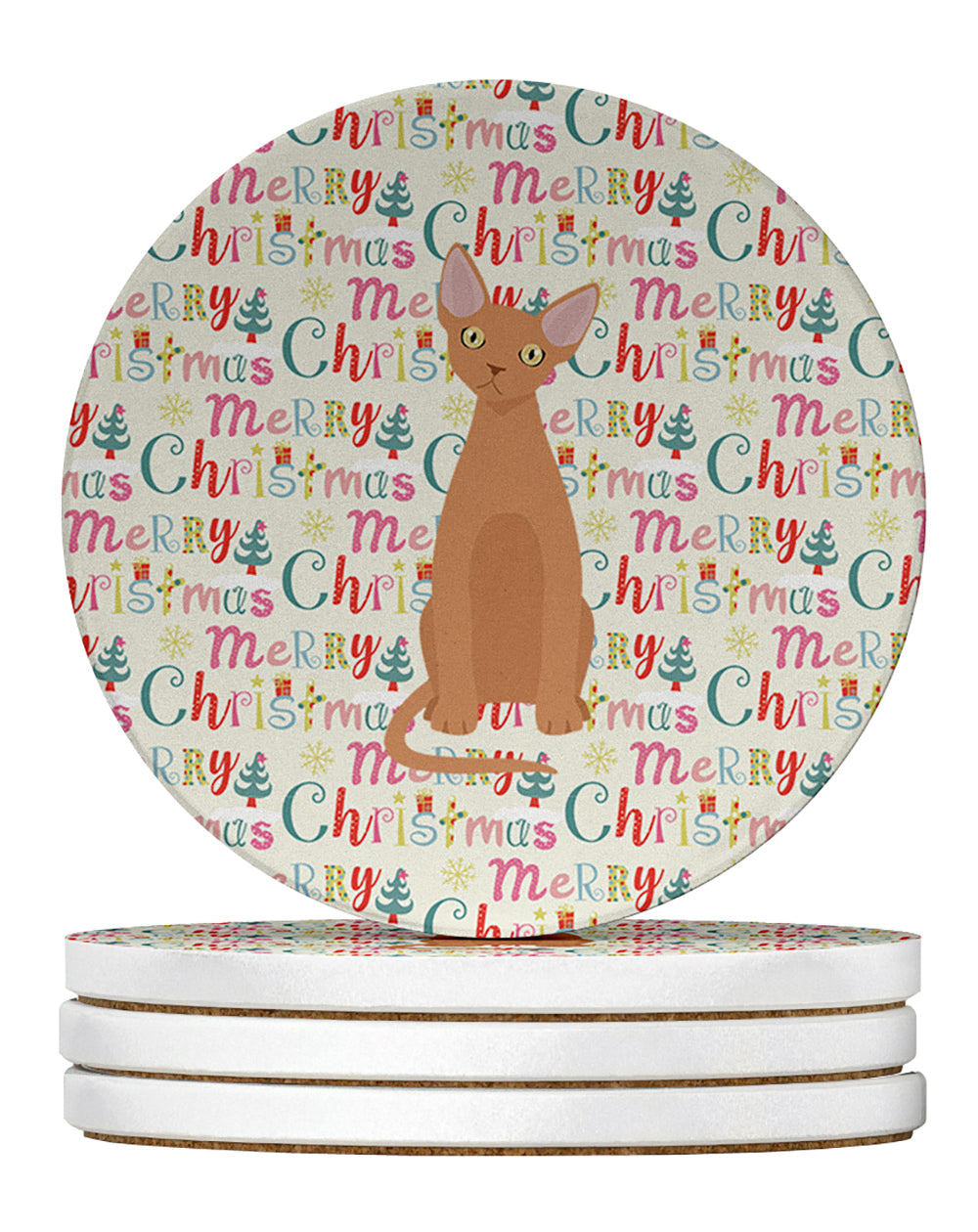 Devon Rex #1 Cat Christmas Large Sandstone Coasters Pack of 4