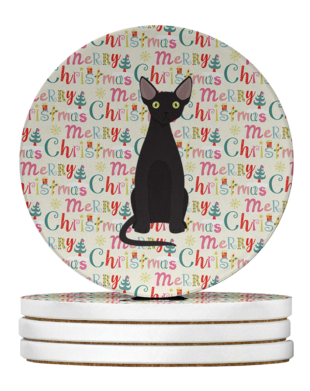 Devon Rex #3 Cat Christmas Large Sandstone Coasters Pack of 4