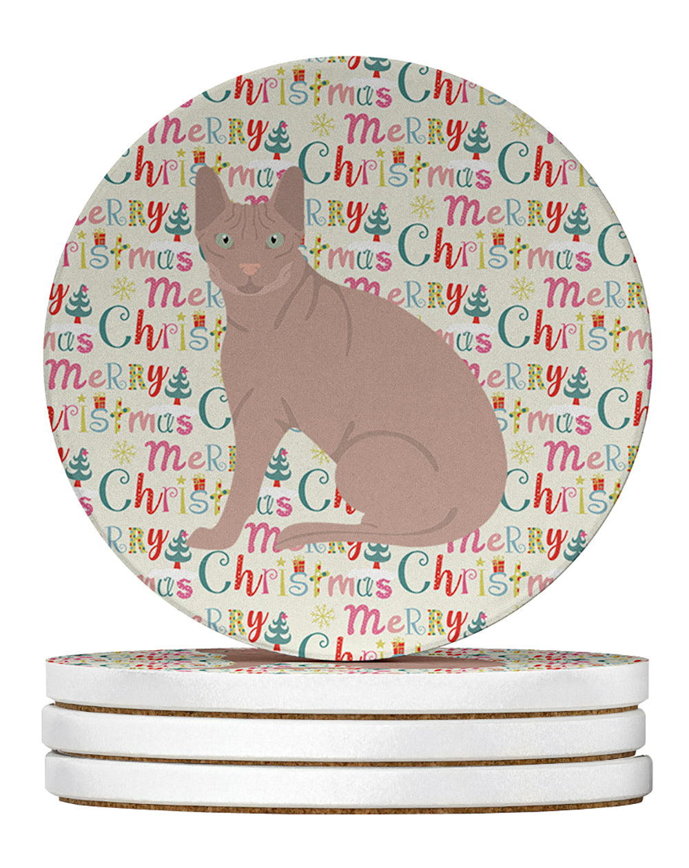Don Sphynx Cat Christmas Large Sandstone Coasters Pack of 4