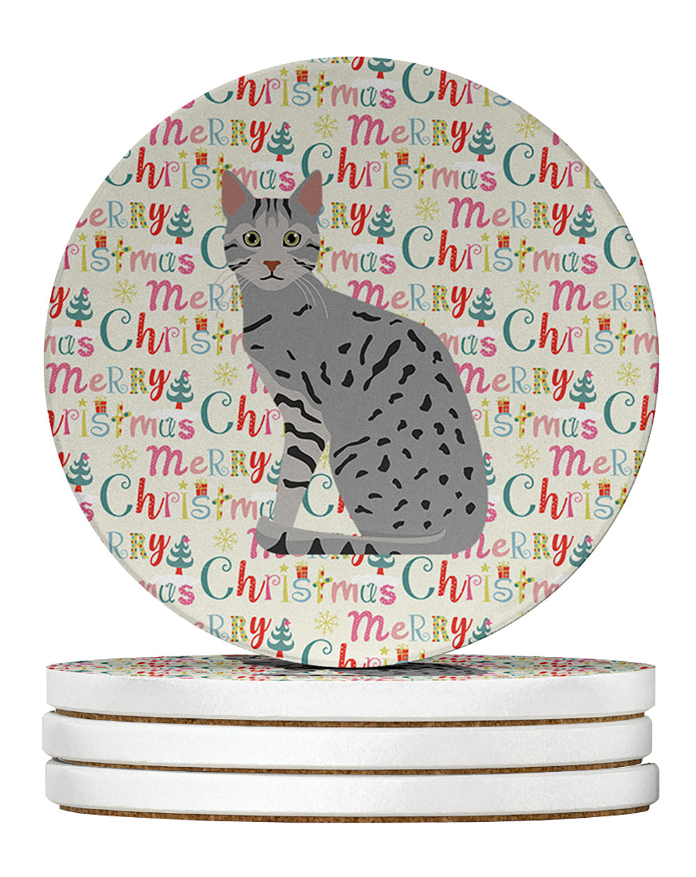 Egyptian Mau Cat Christmas Large Sandstone Coasters Pack of 4