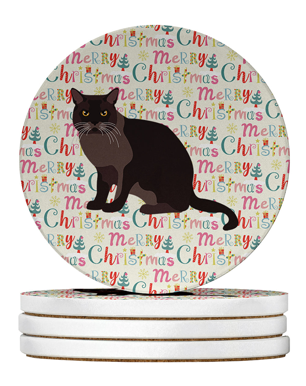 European Burmese Cat Christmas Large Sandstone Coasters Pack of 4