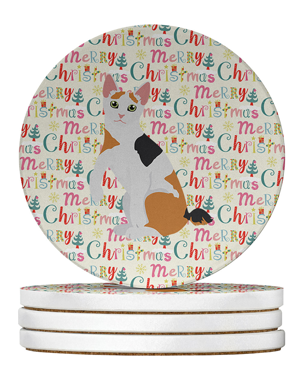 Japanese Bobtail Cat Christmas Large Sandstone Coasters Pack of 4