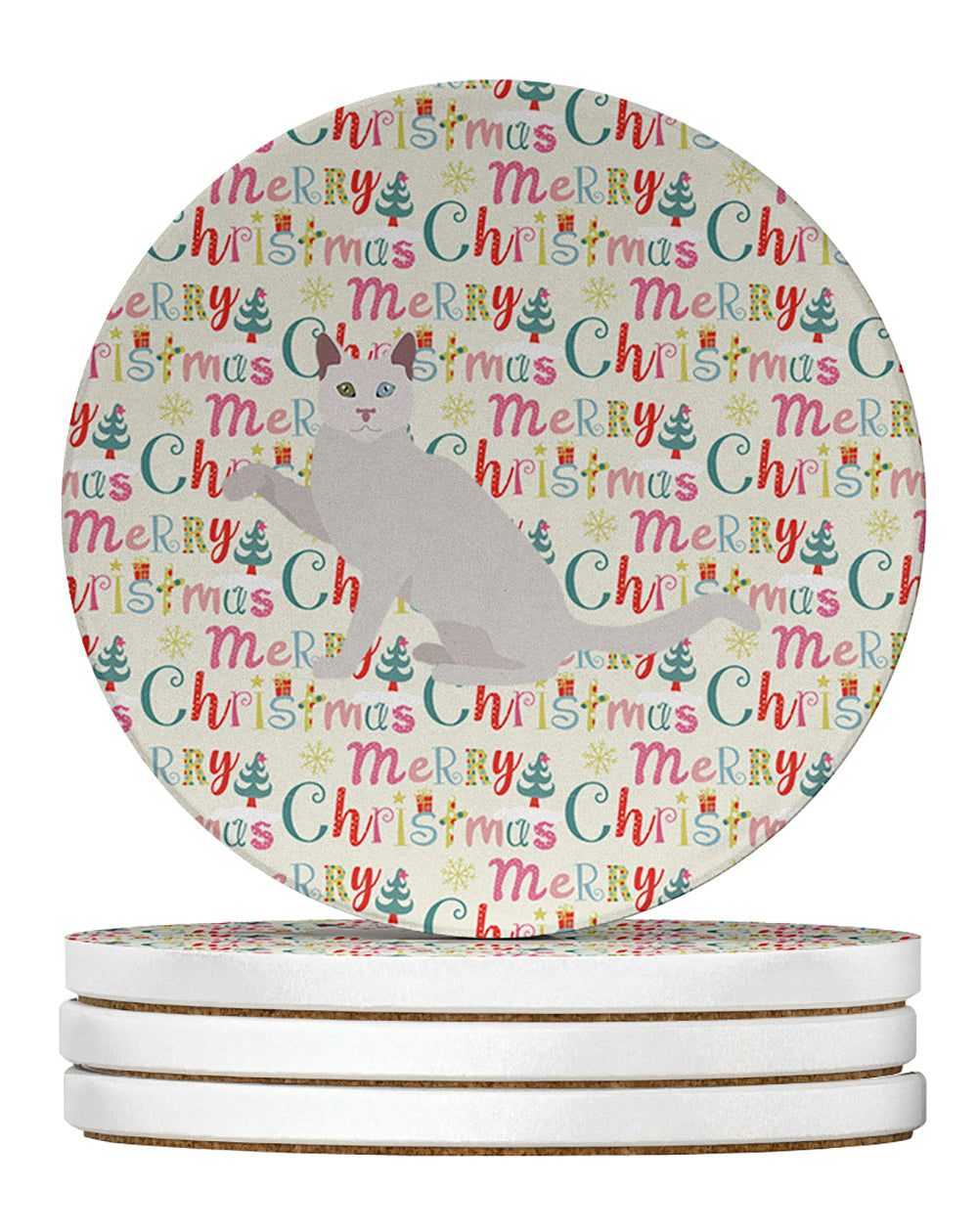 Khao Manee Cat Christmas Large Sandstone Coasters Pack of 4