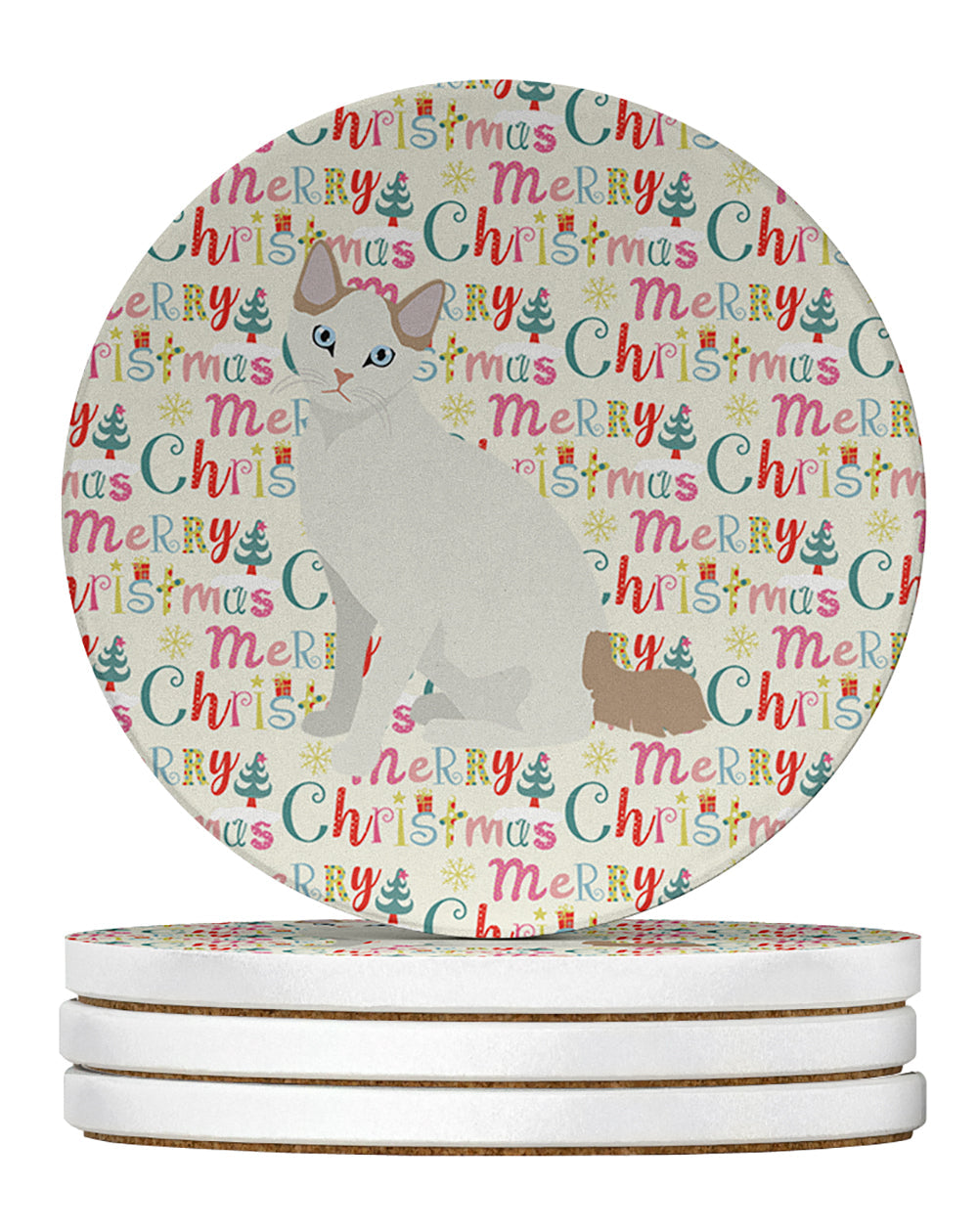 Korean Bobtail Cat Christmas Large Sandstone Coasters Pack of 4