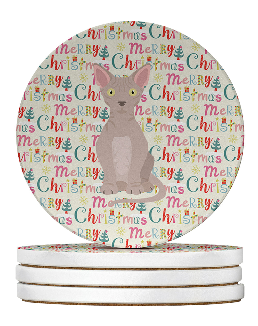 Minskin Cat Christmas Large Sandstone Coasters Pack of 4