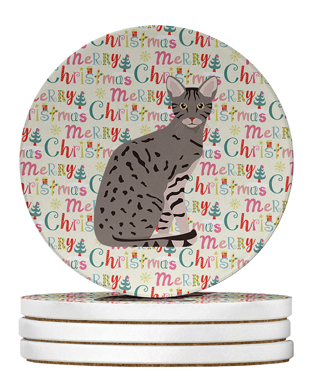 Ocicat Cat Christmas Large Sandstone Coasters Pack of 4