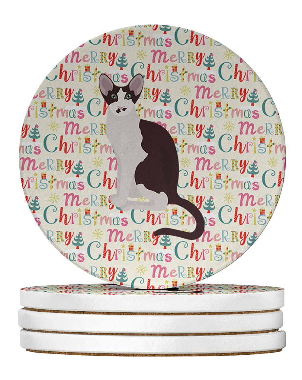 Oriental Bicolor Cat Christmas Large Sandstone Coasters Pack of 4