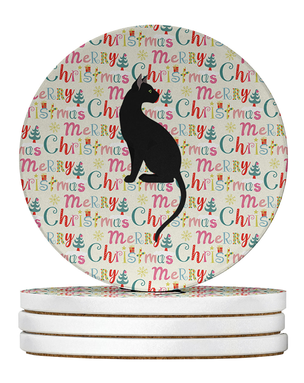 Pantherette Cat Christmas Large Sandstone Coasters Pack of 4