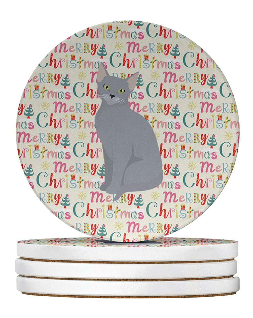 Russian Blue Cat Christmas Large Sandstone Coasters Pack of 4