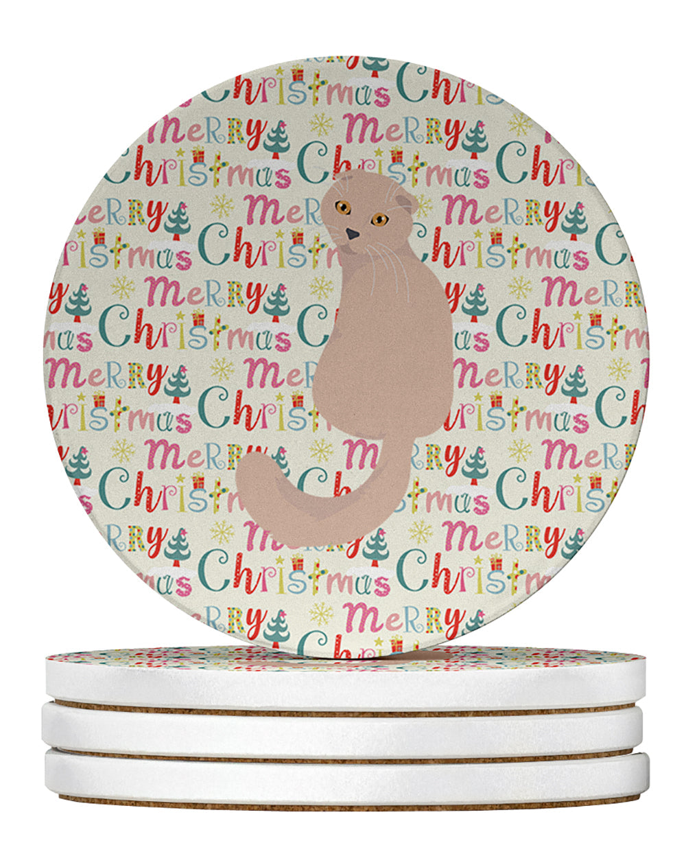 Scottish Fold Cat Christmas Large Sandstone Coasters Pack of 4
