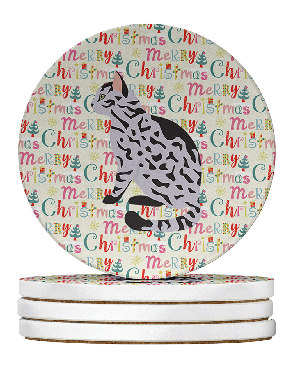 Serengeti Cat Christmas Large Sandstone Coasters Pack of 4